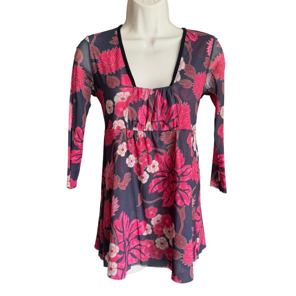 Vintage Y2K Sweet Pea Anthropologie Sheer Floral Mesh Babydoll Top Half Sleeve S